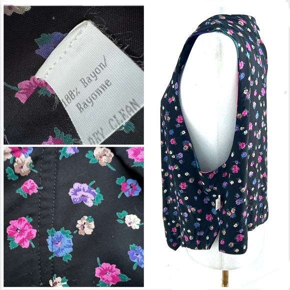 🇨🇦Suttles & Seawinds Vintage 1990s Quilted Floral Vest – Pink Purple Blue Green - Picture 4 of 16